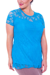 1052 Lace Lined Top Round Neck Short Sleeves Plus Size