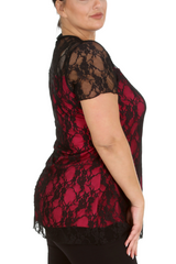 1052 Lace Lined Top Round Neck Short Sleeves Plus Size
