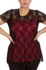 1052 Lace Lined Top Round Neck Short Sleeves Plus Size