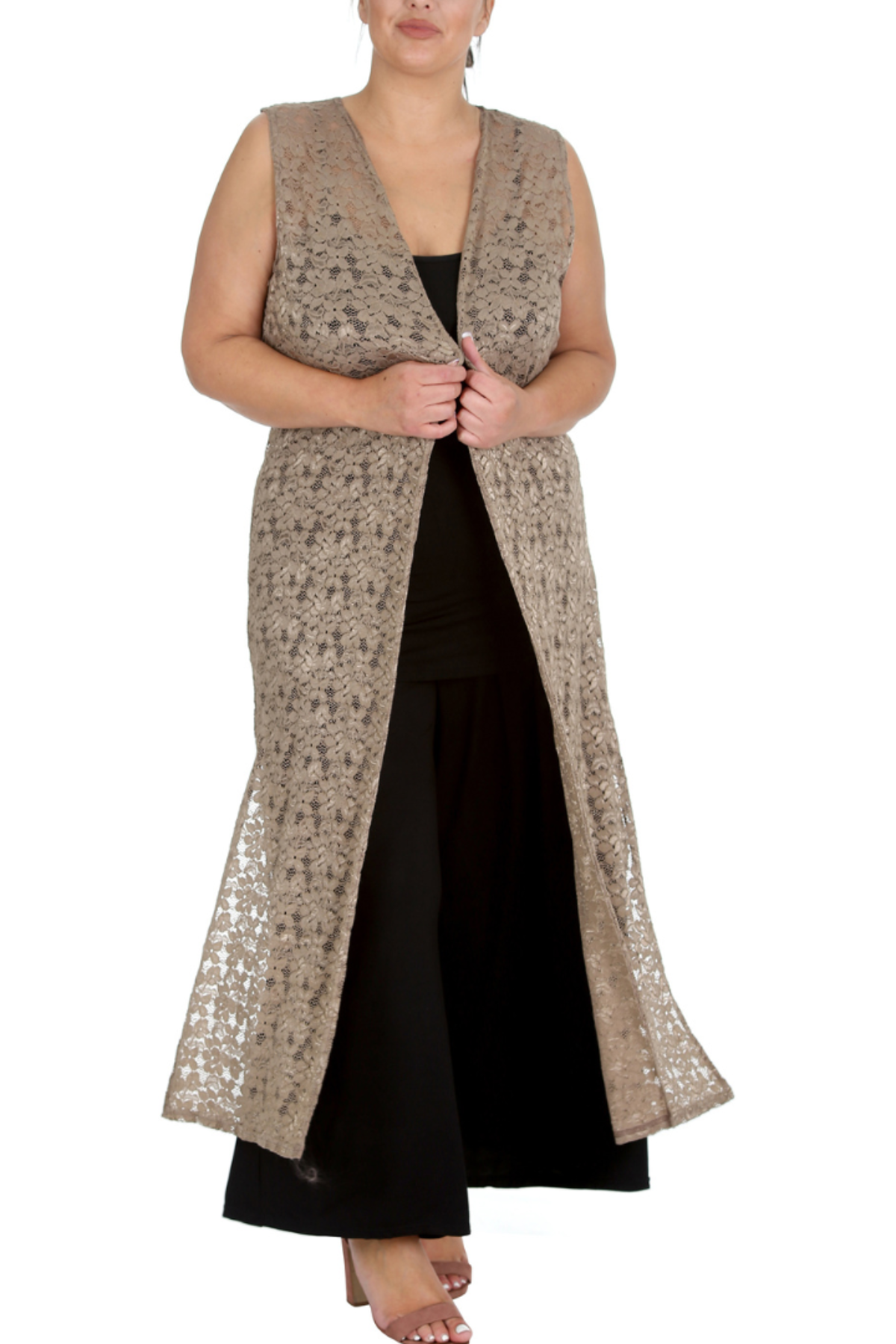 3198 Lace Sleeveless Open Front Cardigan