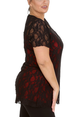 1052 Lace Lined Top Round Neck Short Sleeves Plus Size