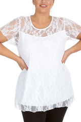 1052 Lace Lined Top Round Neck Short Sleeves Plus Size