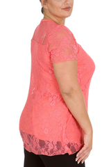 1052 Lace Lined Top Round Neck Short Sleeves Plus Size