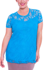 1052 Lace Lined Top Round Neck Short Sleeves Plus Size
