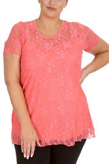 1052 Lace Lined Top Round Neck Short Sleeves Plus Size