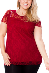 1052 Lace Lined Top Round Neck Short Sleeves Plus Size