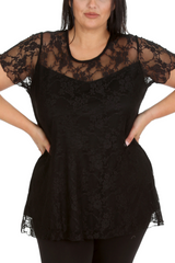 1052 Lace Lined Top Round Neck Short Sleeves Plus Size