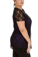 1052 Lace Lined Top Round Neck Short Sleeves Plus Size
