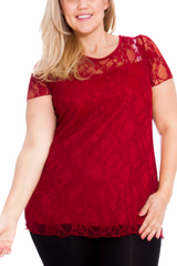 1052 Lace Lined Top Round Neck Short Sleeves Plus Size