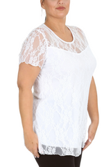 1052 Lace Lined Top Round Neck Short Sleeves Plus Size