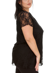1052 Lace Lined Top Round Neck Short Sleeves Plus Size