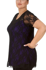 1052 Lace Lined Top Round Neck Short Sleeves Plus Size