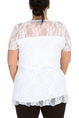 1052 Lace Lined Top Round Neck Short Sleeves Plus Size