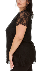 1052 Lace Lined Top Round Neck Short Sleeves Plus Size