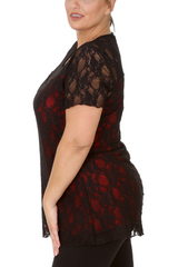 1052 Lace Lined Top Round Neck Short Sleeves Plus Size