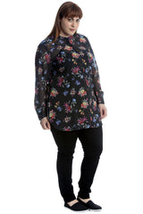 1546 Floral Print Ban Collar Shirt