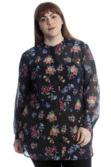1546 Floral Print Ban Collar Shirt