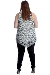 1524 Small Floral Print Chiffon Hanky Hem Top