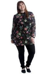 1548 Bold Floral Print Ban Collar Shirt