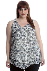 1524 Small Floral Print Chiffon Hanky Hem Top