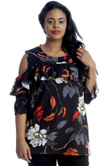 1311 Floral Print Cold Shoulder Top