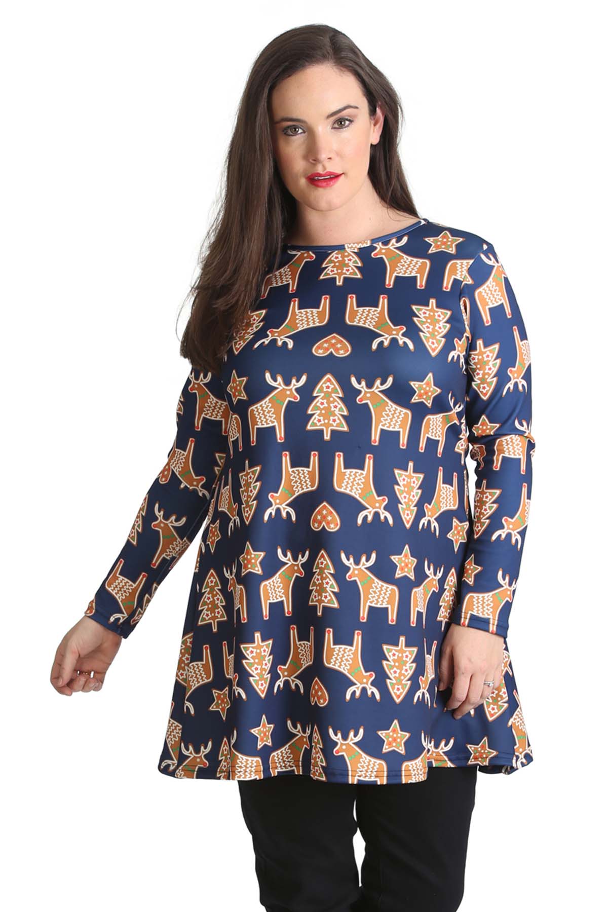 1425 Gingerbread Print Xmas Top