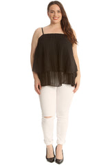 1766 Plain Chiffon Pleated Frill Top