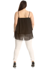 1766 Plain Chiffon Pleated Frill Top