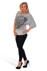 1003 Leopard Sequin Batwing Top