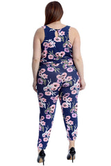 8044 Floral Print Cuffed Jumpsuit