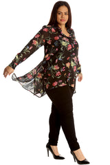 1503 Floral Print A-Line Chiffon Shirt