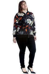 3246 Bold Floral Print Bomber Jacket