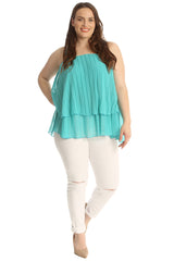 1766 Plain Chiffon Pleated Frill Top
