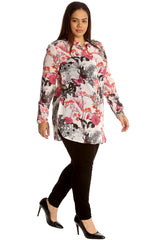 1502 Floral & Butterfly Print Chiffon Shirt