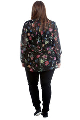 1548 Bold Floral Print Ban Collar Shirt