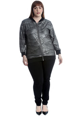 3245 Metallic Feather Embossed Bomber Jacket