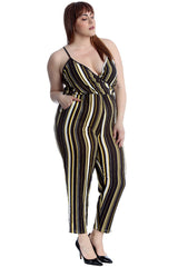 8045 Stripe Print Crossover Jumpsuit