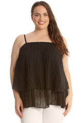 1766 Plain Chiffon Pleated Frill Top