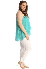 1766 Plain Chiffon Pleated Frill Top