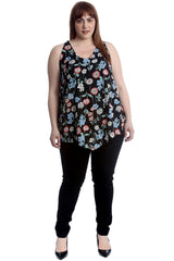 1525 Multi Floral Print Chiffon Hanky Hem Top