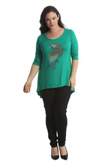 1411 Studded Parrot Dip Hem Top