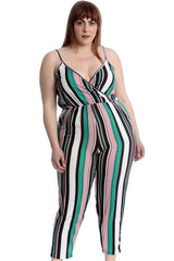 8045 Stripe Print Crossover Jumpsuit