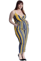 8045 Stripe Print Crossover Jumpsuit