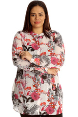 1502 Floral & Butterfly Print Chiffon Shirt