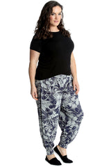 7147 Floral Navy Print Harem Trouser