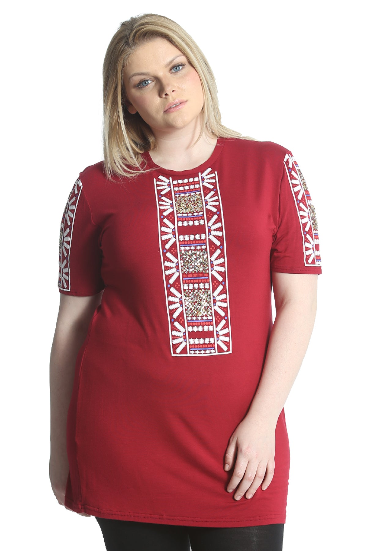 1080 Embroidered Print Sequin Tunic