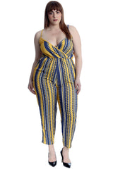 8045 Stripe Print Crossover Jumpsuit