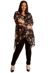 1503 Floral Print A-Line Chiffon Shirt