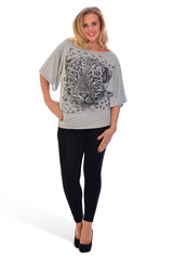 1003 Leopard Sequin Batwing Top