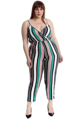 8045 Stripe Print Crossover Jumpsuit